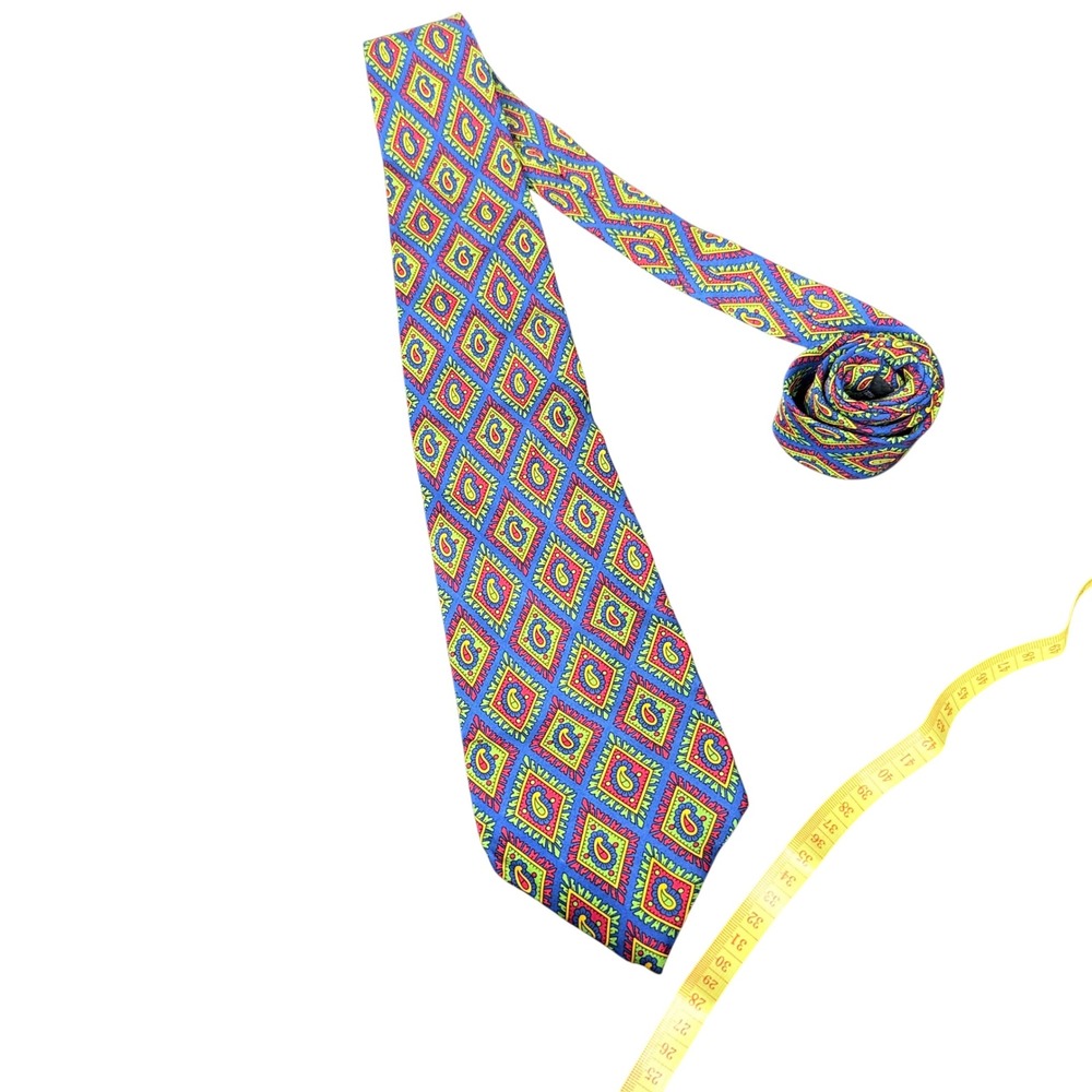 Gianfranco Ferre Necktie Mens OS Blue Geometric Paisley Diamond Silk Italy